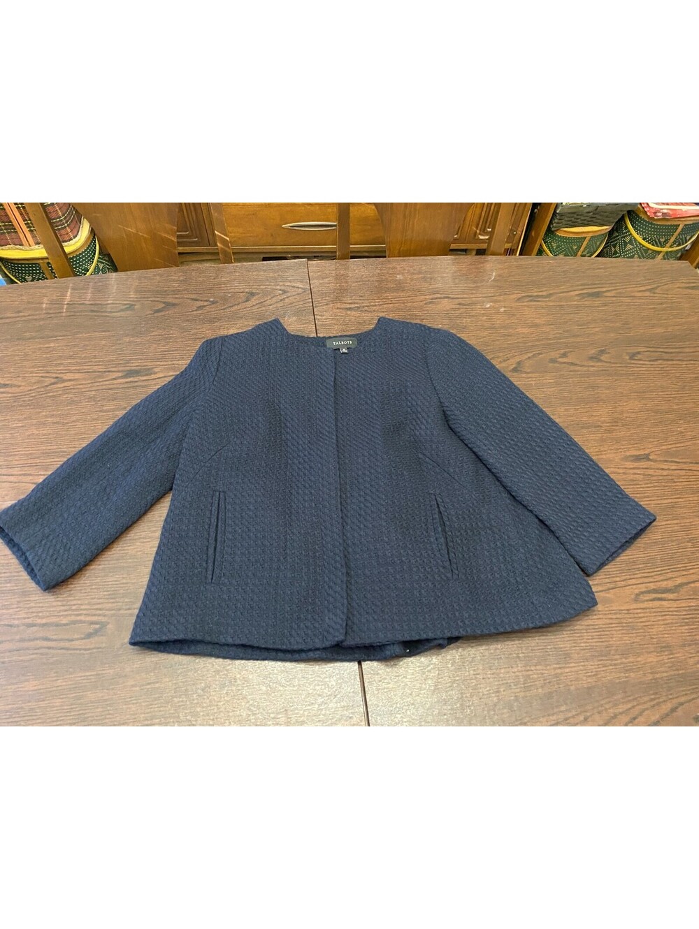Talbots Black Jacket Size 10 Basket Weave Design